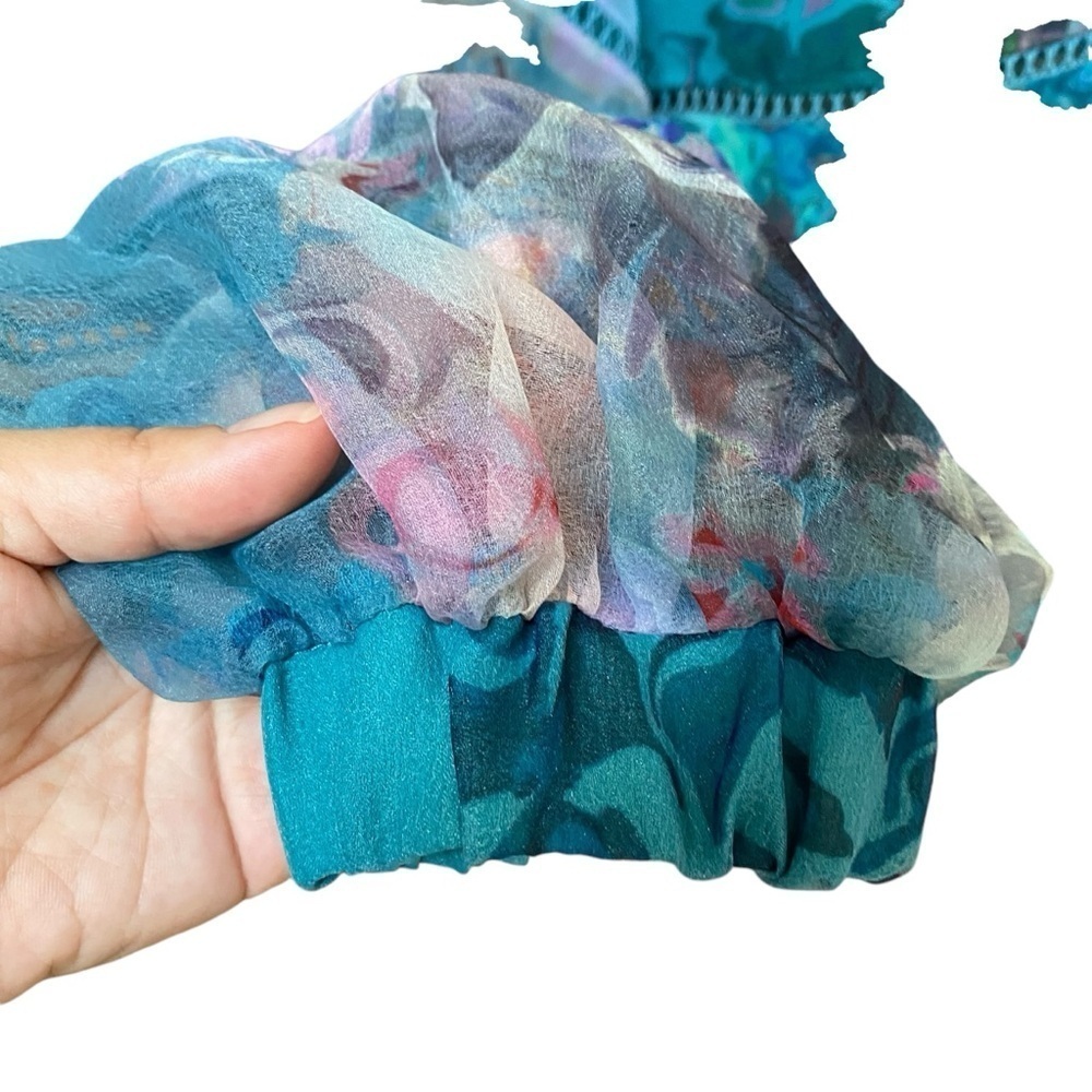 Cynthia Rowley Watercolor Hourglass Dress S Turquoise Organza Lace Mini Dress - Picture 7 of 16